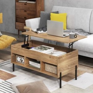 Multifunctional Lift Top Coffee Table -Light Wood Color Grain Sticker