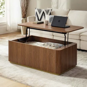 Pusnapku Lift Top Coffee Table, 31" Square Center Table with Sliding Door and Hidden Storage Space